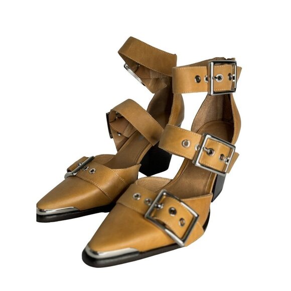 Free People X Jeffrey Campbell Hendrix Heels Tan Leather Size 6 NEW - Picture 1 of 7